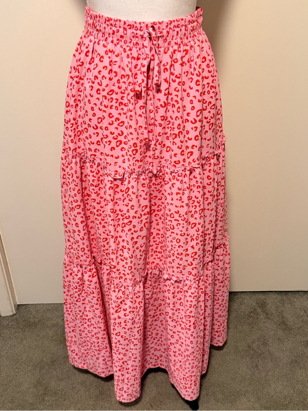 Pink and red leopard maxi skirt size S